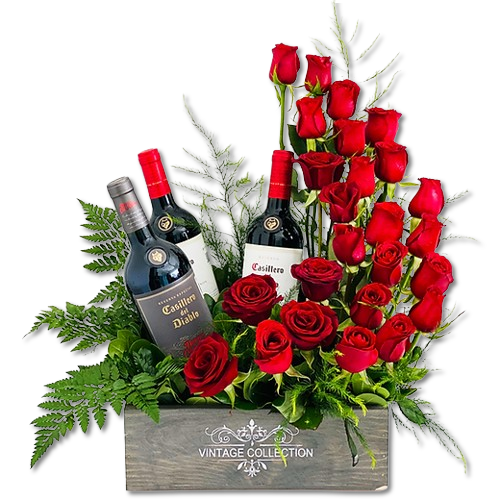 Arreglo de flores con vino rhode island